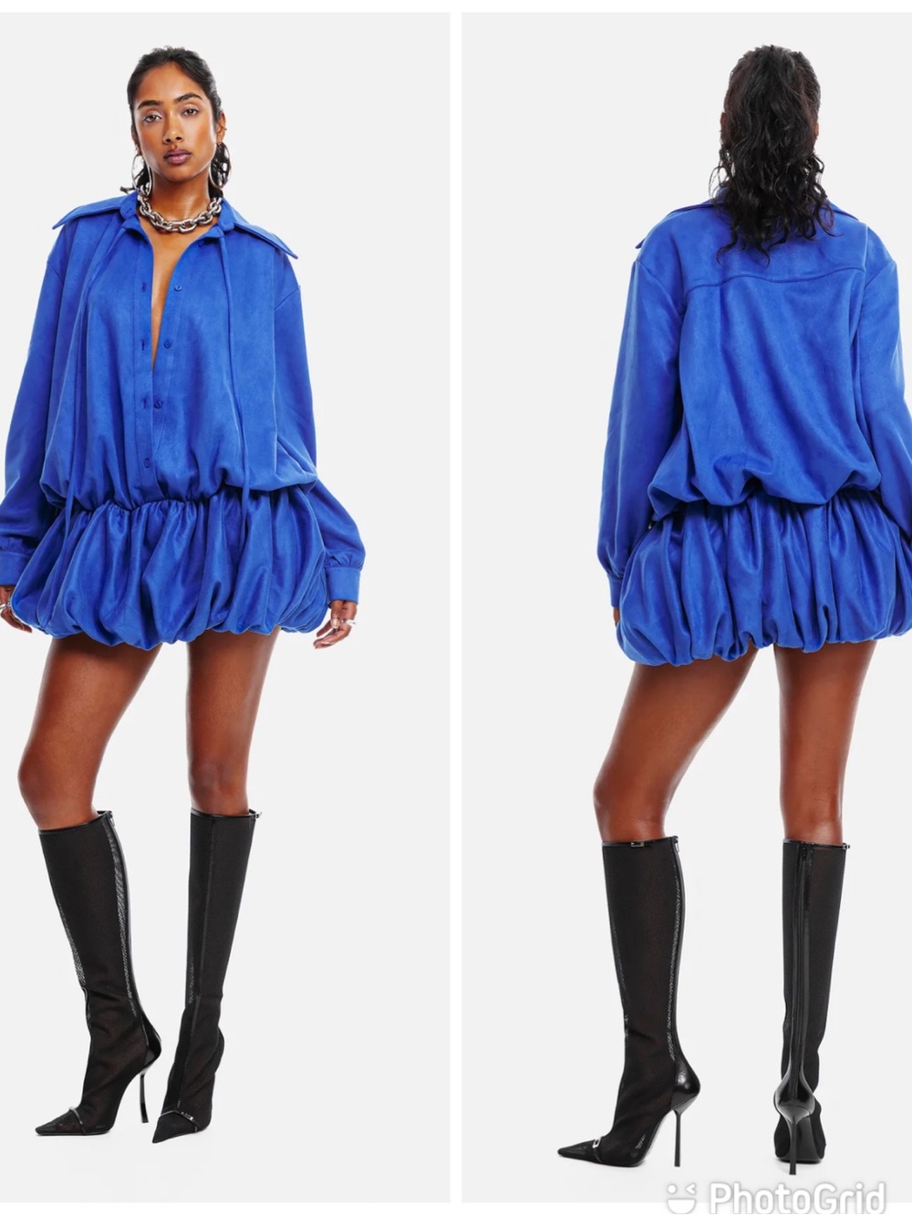 Hanifa Tia Purple Bubble Hem Shirt Dress